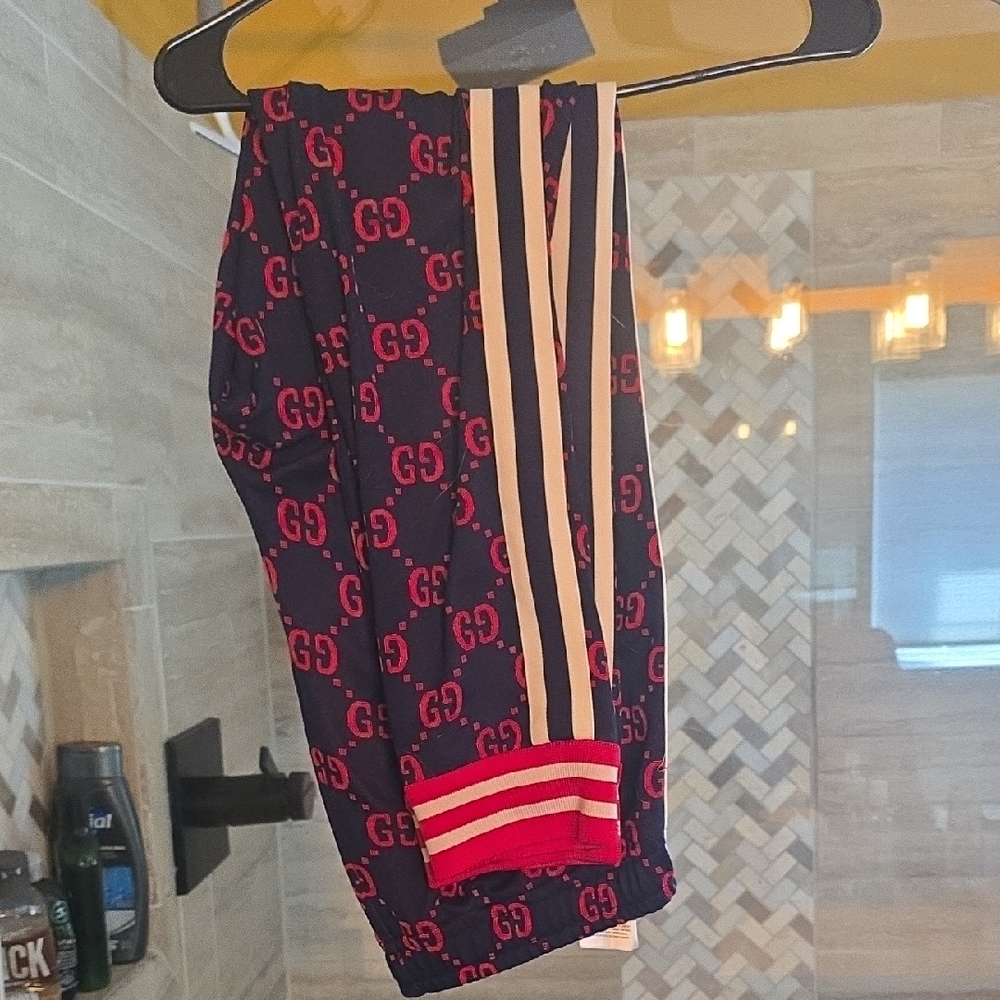 Gucci Navy and Red GG Patterned Pants